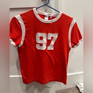 Aritzia TNA soft feels Red and White Graphic Tee